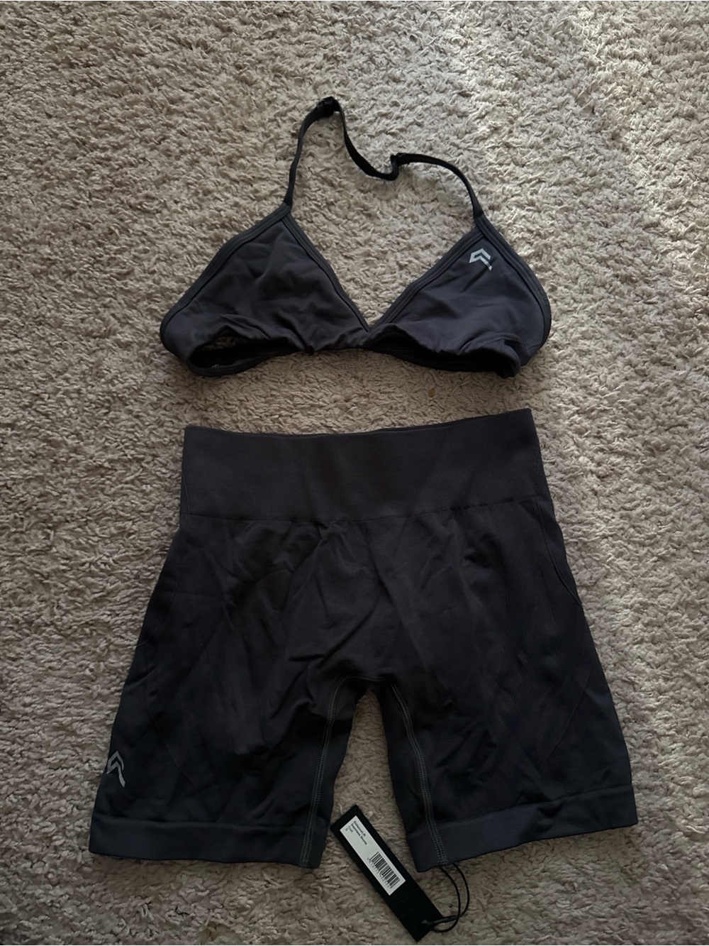 Oner Active Triangle Bralette & High-Waist Bike Shorts Set in Coal